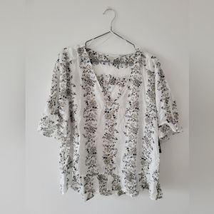 Grey Floral V-Neck Blouse